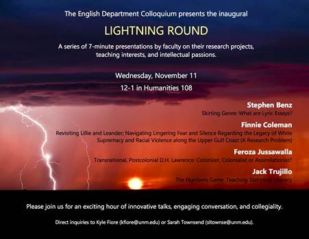 English Department Colloquium - Lightning Round poster